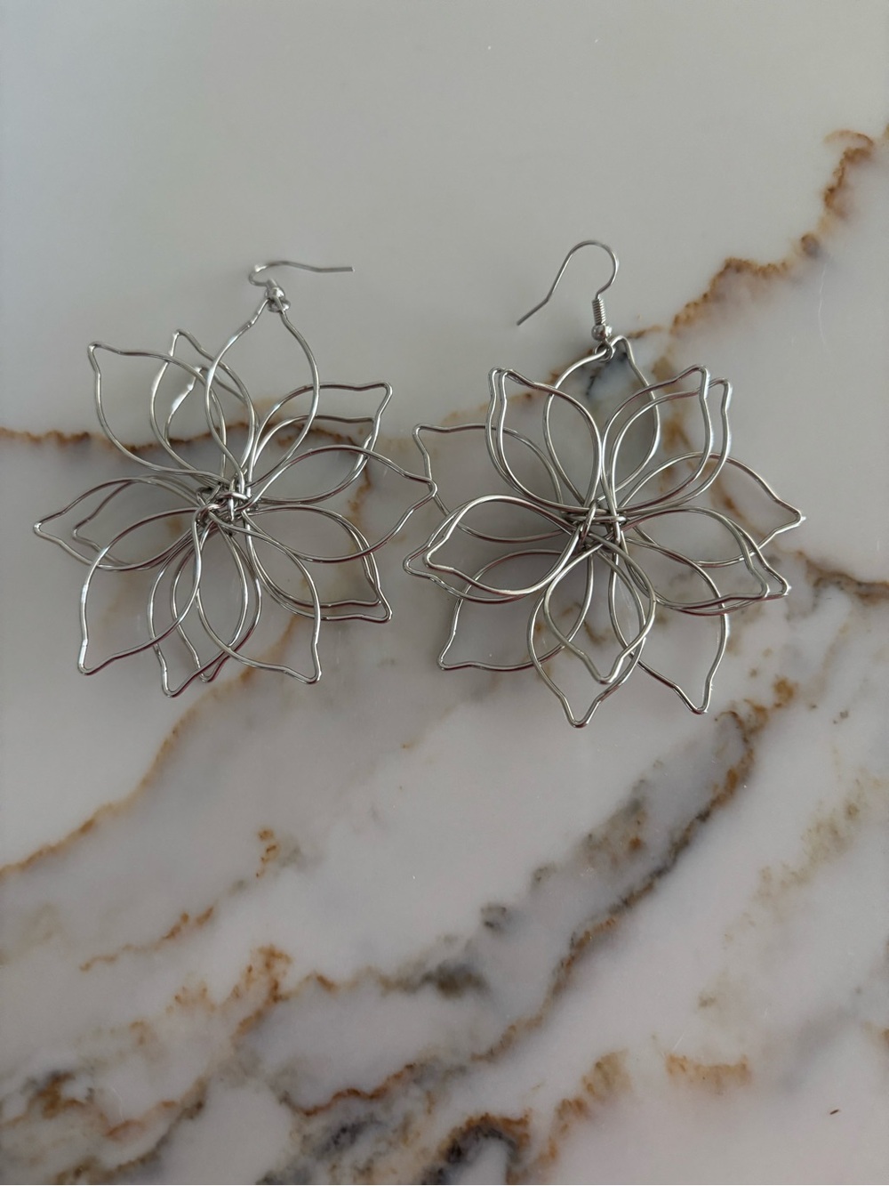Silver Floral Wire Drop Earrings - Women Jewelry